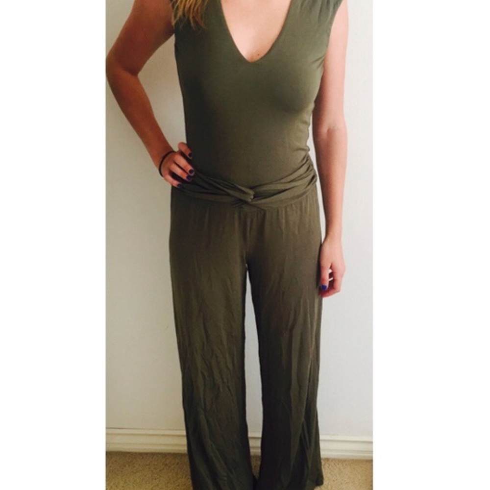 Tart Olive Green Open Back Jumpsuit